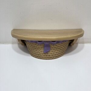 Vtg Burwood 2940 Brown, Purple Bow Hat Basket Wall Hanger‎ Shelf